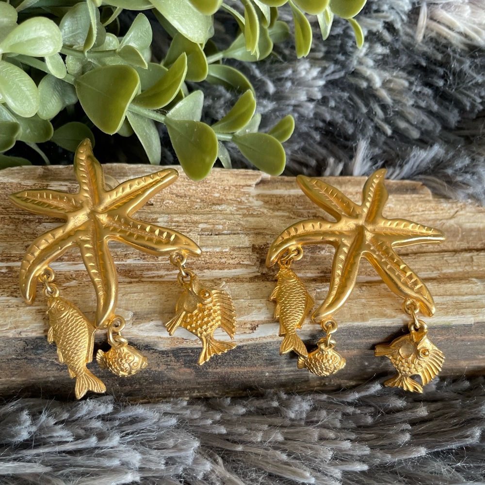 Starfish and fish vintage costume earrings nautical pierced ears!